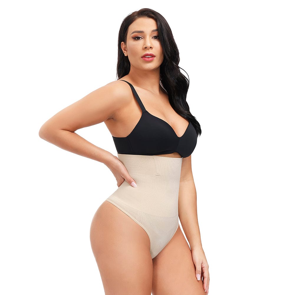 Tummy Control Thong High Waisted Shapewear for Women Lower Belly  Compression Underwear Nude Black